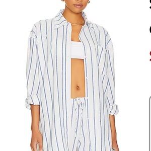 Blue and White Striped Button Down Shirt